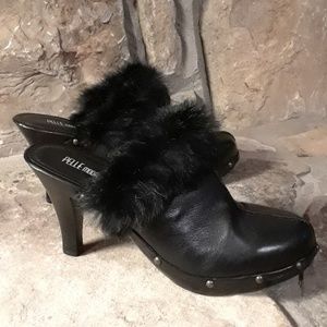 Pelle Moda furry-trimmed mules
